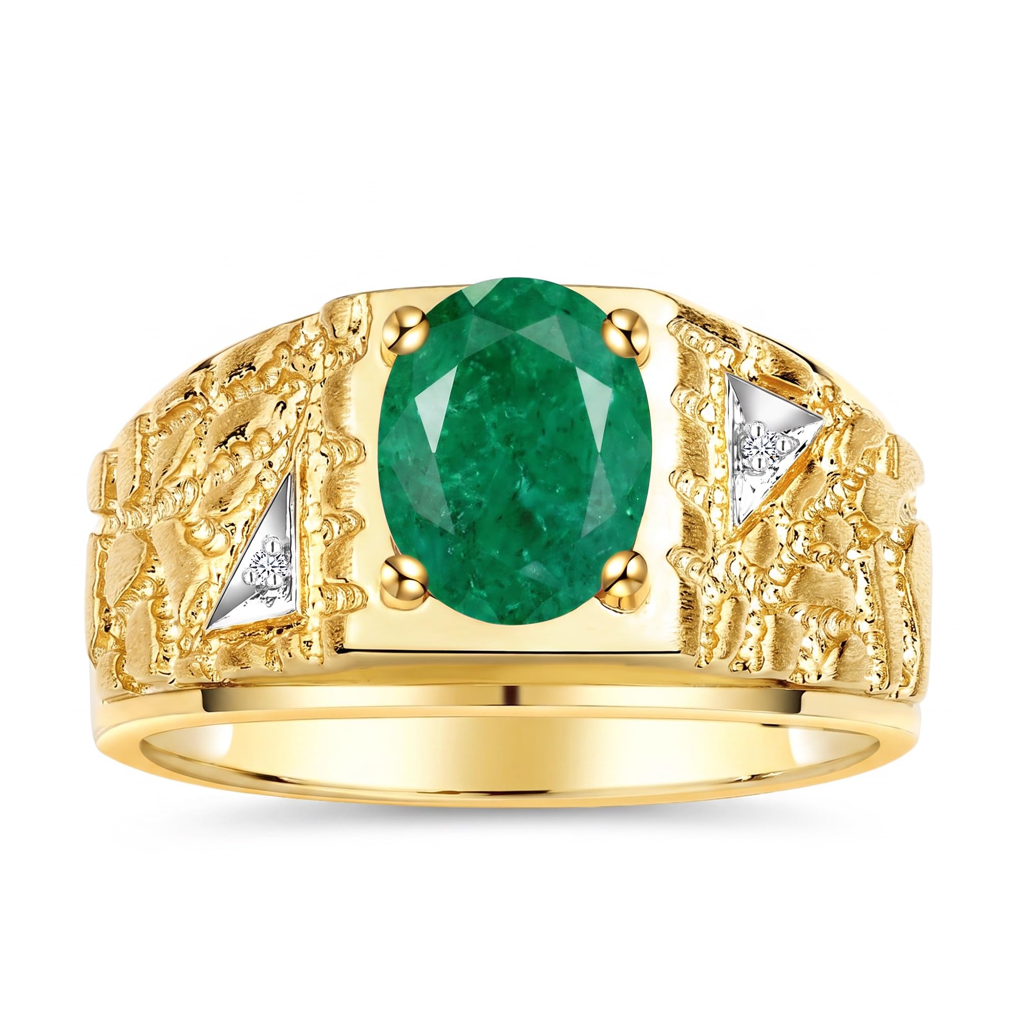 Rylos Men's Rings Designer Nugget Ring: Oval 9X7MM Gemstone &amp; Sparkling Diamonds - Color Stone Birthstone Rings for Men, Yellow Gold Plated Silver Rings in Sizes 8-13. Mens Jewelry
