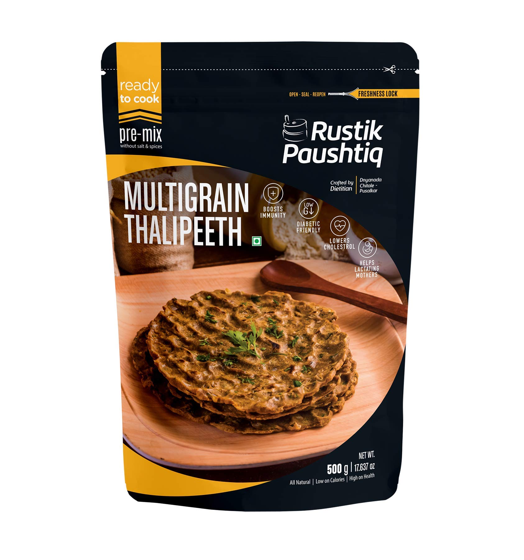 RUSTIK PAUSHTIQ Multigrain Thalipeeth Pre-mix (Pack of 3) | Ready to cook Food | Natural Ingredient | No-Added Colors and Preservatives | 500gm *3 (1500gm)