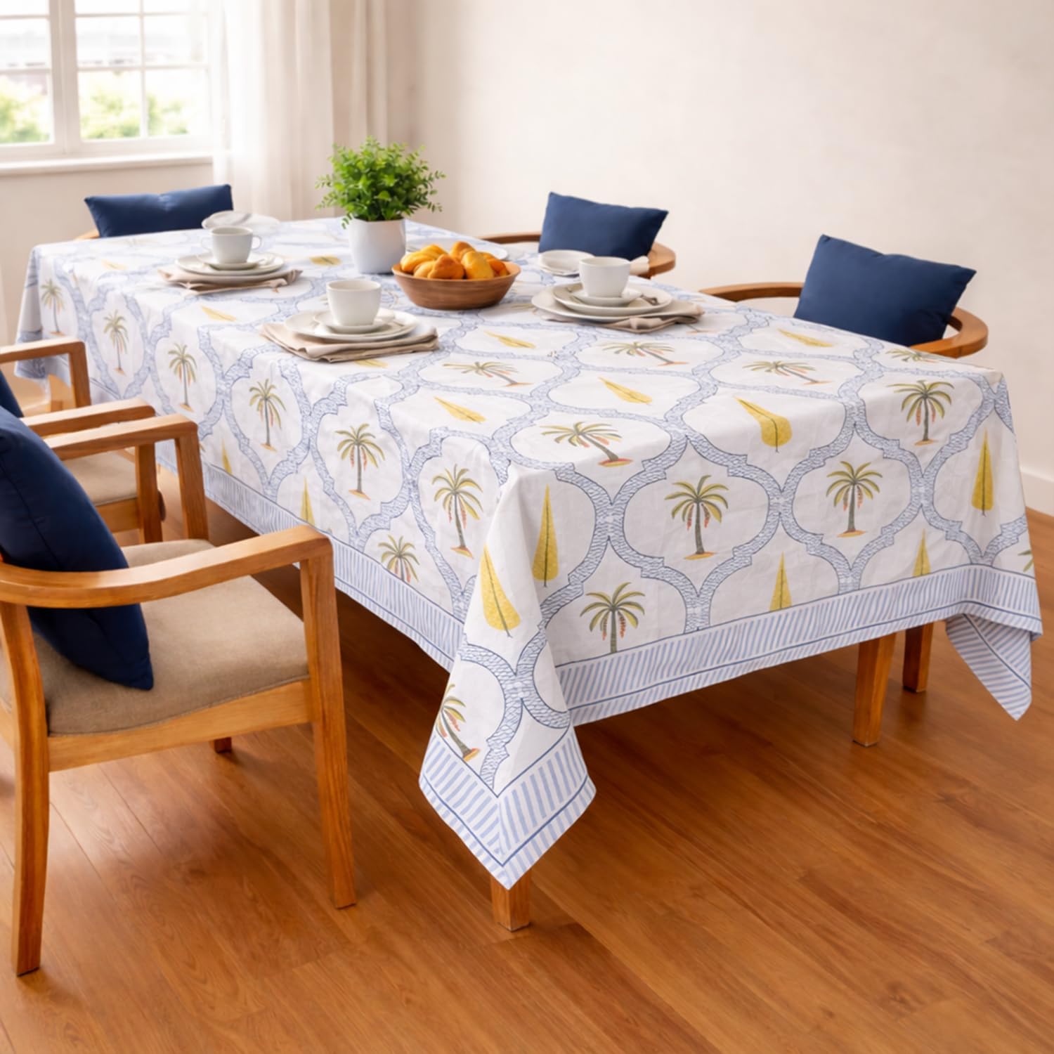 Nappe rectangulaire coton fleurie pour grande table de jardin