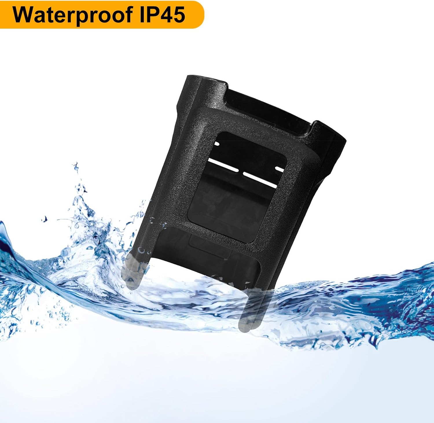 BAOFENG DM32 holster partially submerged in water, indicating its IP45 waterproof rating.