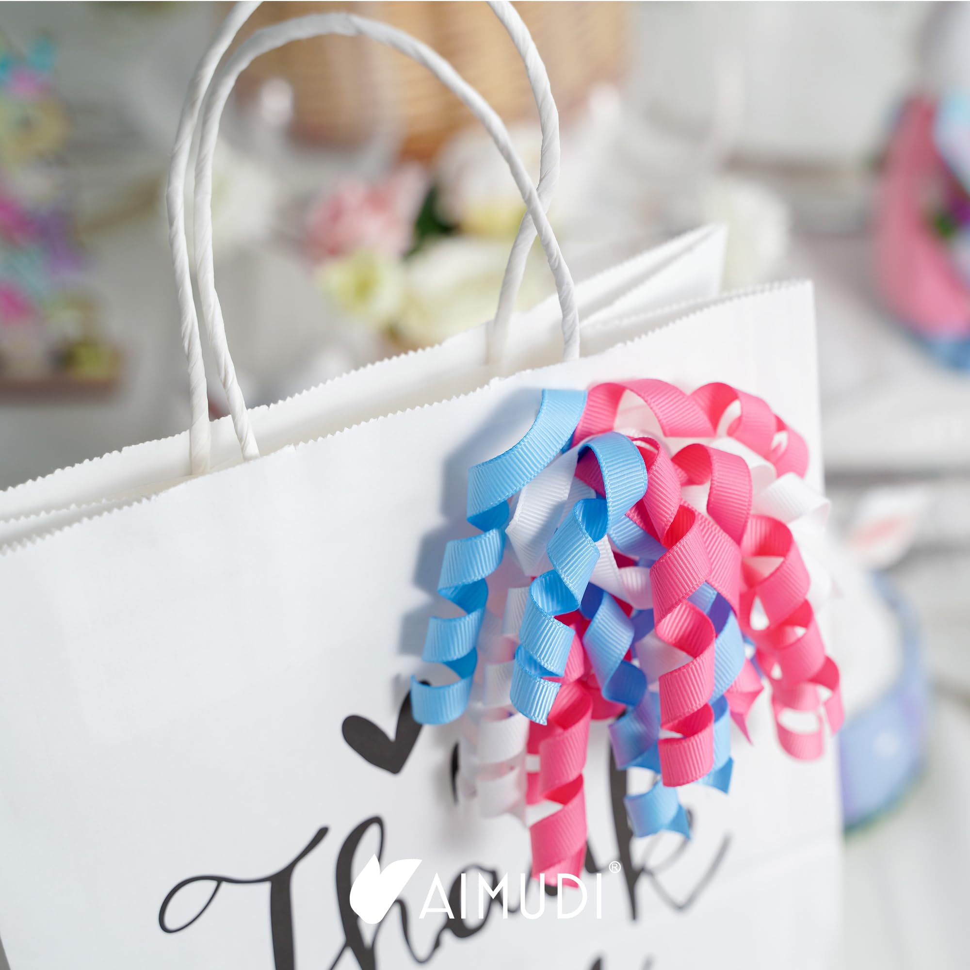 AIMUDI Różowe i niebieskie kręcone kokardki, 10 cm, ujawnienie płci, kokardki prezentowe, samoprzylepne, kokardki na baby shower, do pakowania prezentów, wstążka rypsowa, kokardki do torebek na