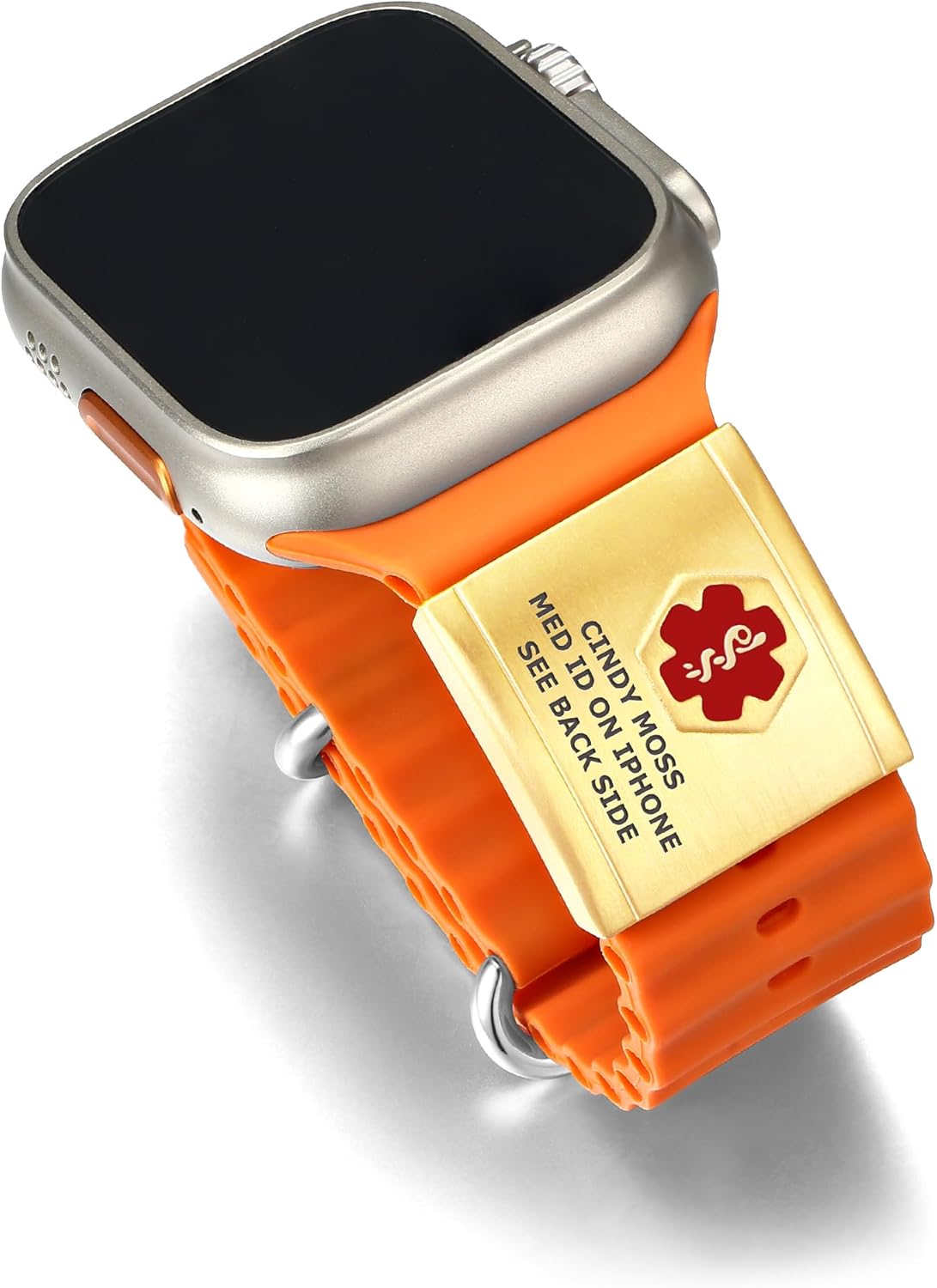 Divoti Laser Engravable Alert ID Badge for Apple Watch Ultra Bands - PVD Gold, Comfortable Stylish & Functional Design -Personalized Fitness Runners ID for Sport Smartwatch (Red)