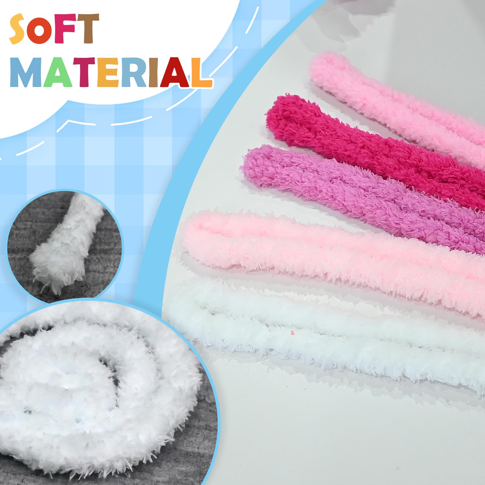 Stranthother 20Pcs 39 Inches Pipe Cleaners Chenille Stems Soft Thick Pipe Stems Long Chenille Stems Craft Supplies Coral Fleece Pipe Cleaners DIY Plush for Kids (Pink)