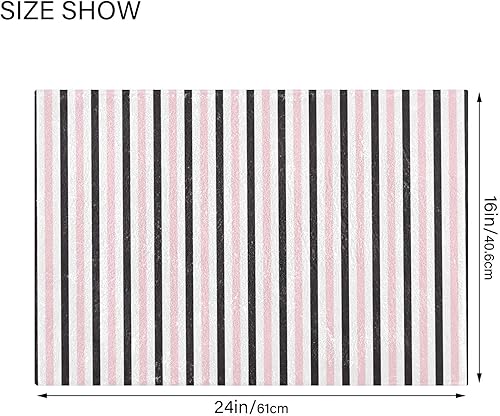 Miniatura 3 de Alfombra de baño rectangular con rayas negras y rosadas, antideslizantes, absorbentes, peludas para lavabo, ducha, 16 x 24 pulgadas