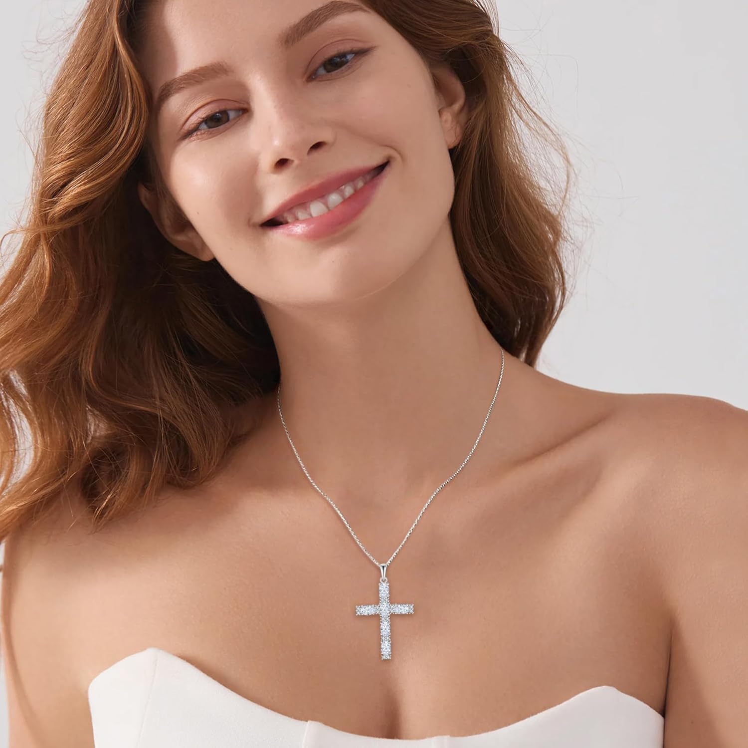 Cross Necklace for Women 925 Sterling Silver Oval Cut Birthstone Pendant Necklace Religious Jewelry Gifts for Women - Image 3