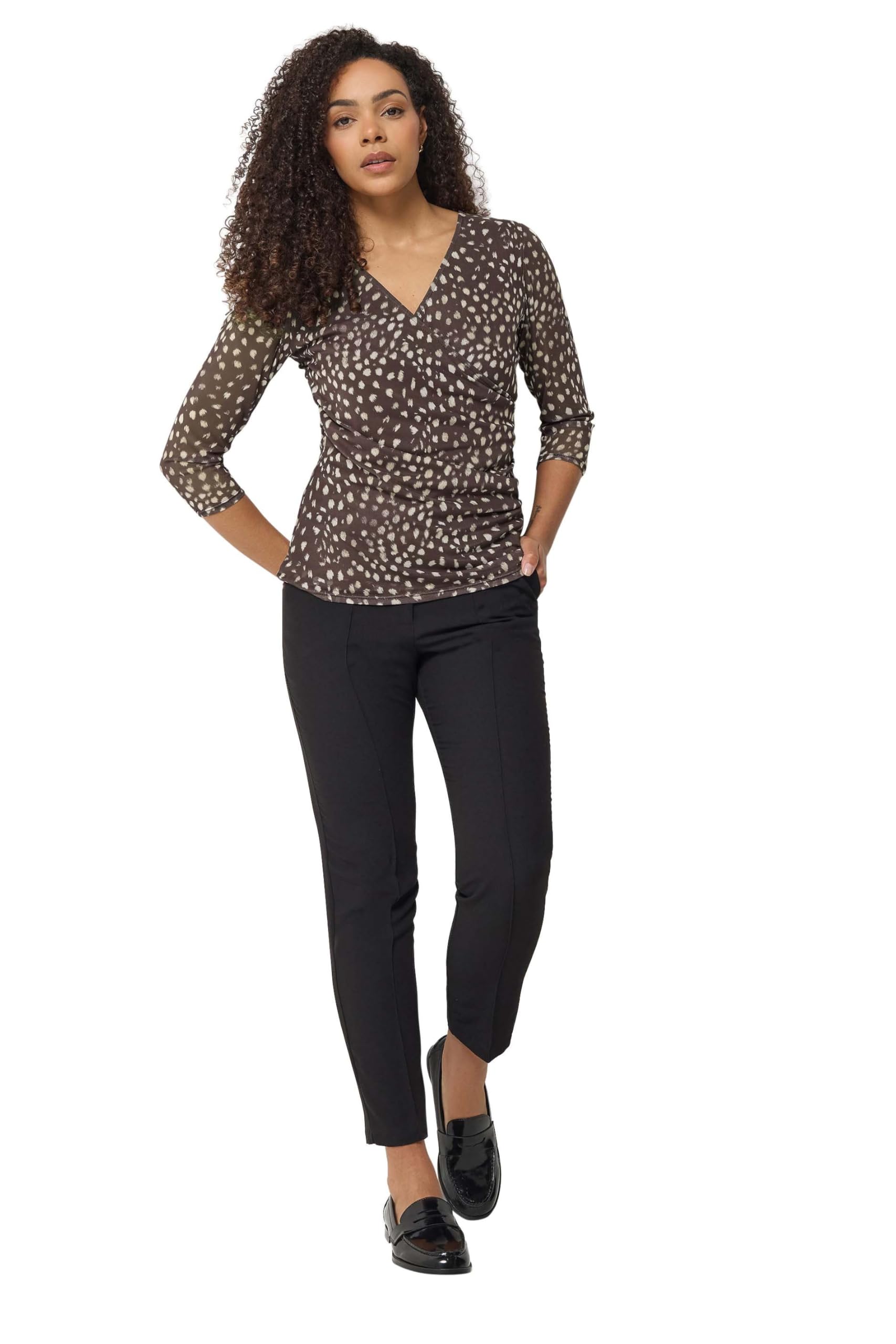 M&Co Women's Brown Animal Print Mesh Sleeve Wrap Top