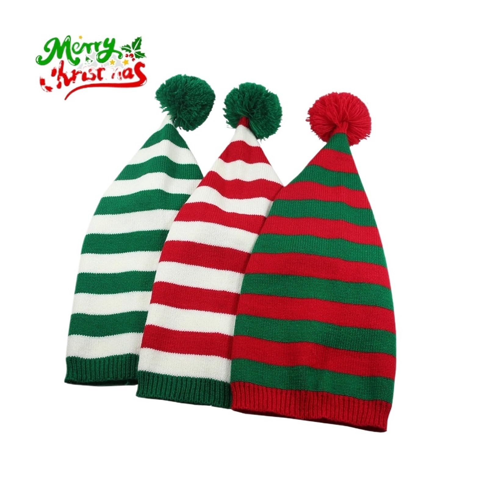 Cappello natalizio lavorato a maglia coda lunga stile euro elfo pompon