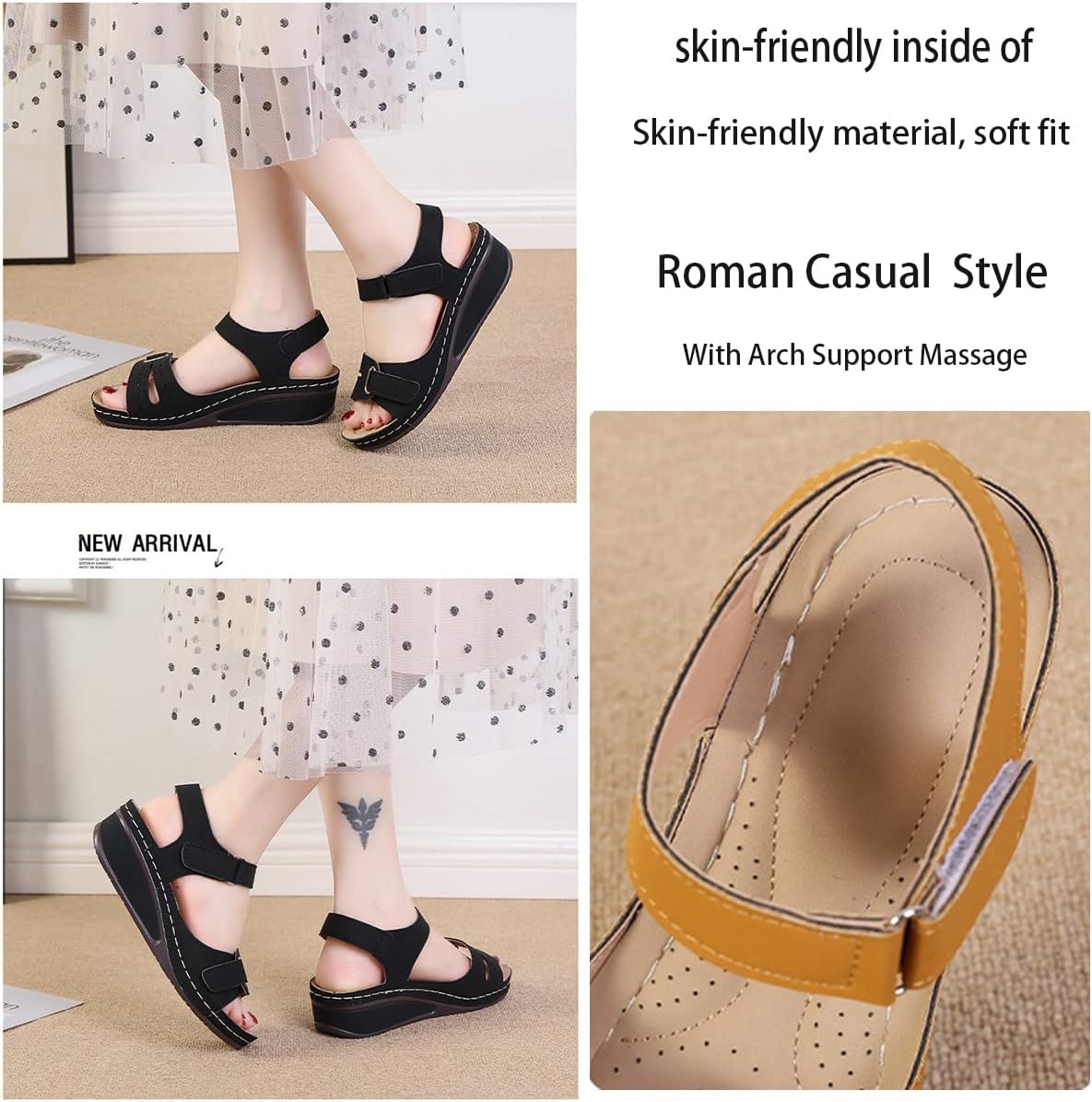Womens Soft Sole Wedge Sandals with Arch Support Massage Adjustable Buckle Summer Hollow Out Roman Round Toe Platform Slippers - Image 2