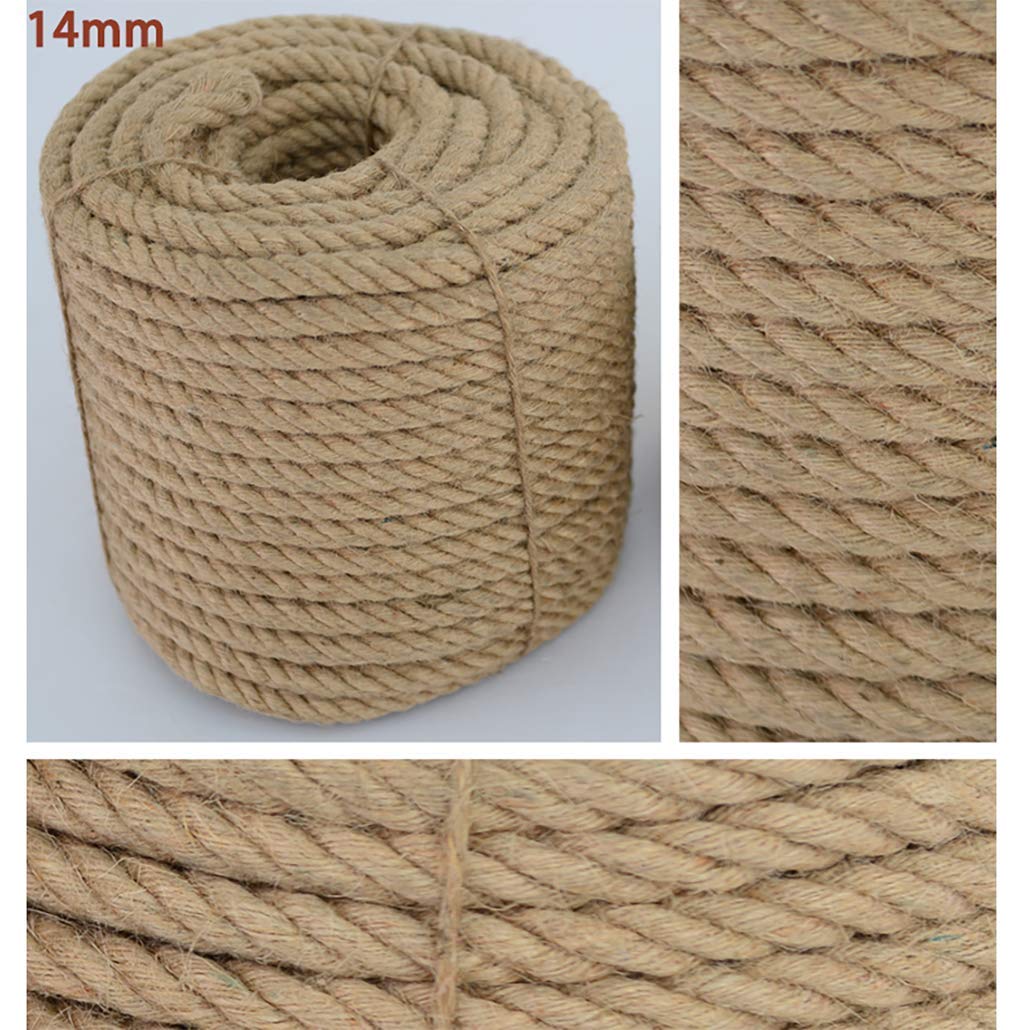 Cuerda de Cáñamo, Natural Cuerda de Yute Duradero Cuerda Gruesa Multiusos Cuerda para Manualidade para Artesanía, Embalaje, Jardinería y Reciclaje,14mm_50m