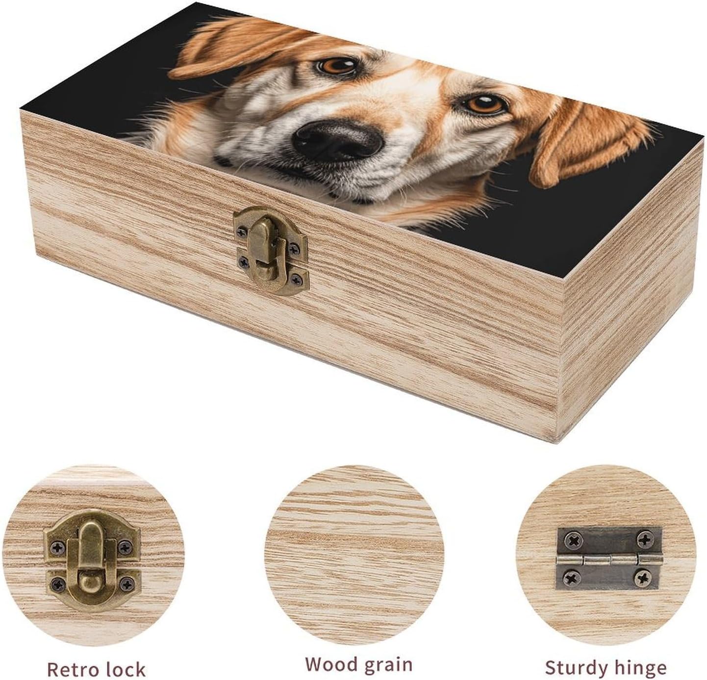 Vintage Wooden Storage Box with Hinged Lid, Dog Breed image 3