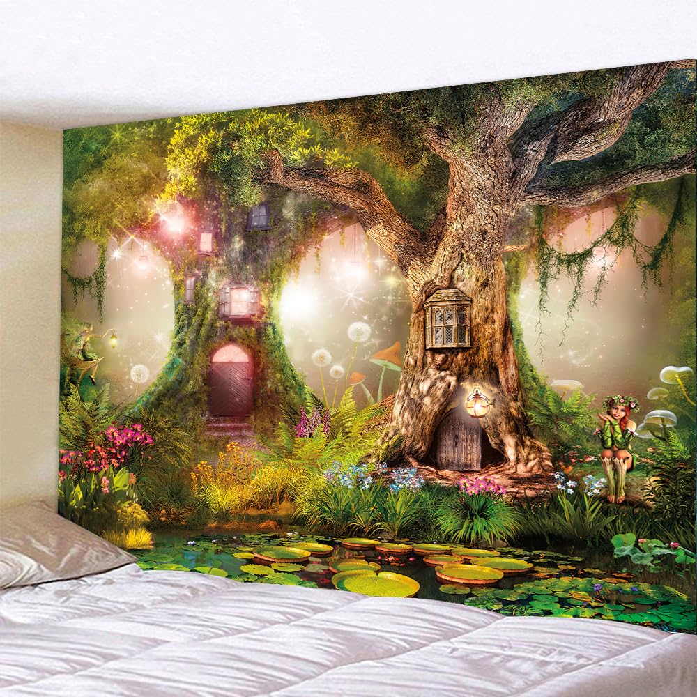 FENDROM Enchanted Forest Tapestry Magic Tree Fantasy Jungle Wall Hanging Fairy Landscape Dream Plants Wall Blankets Aesthetics Flannel Home Decor for Living Room Bedroom - Image 2