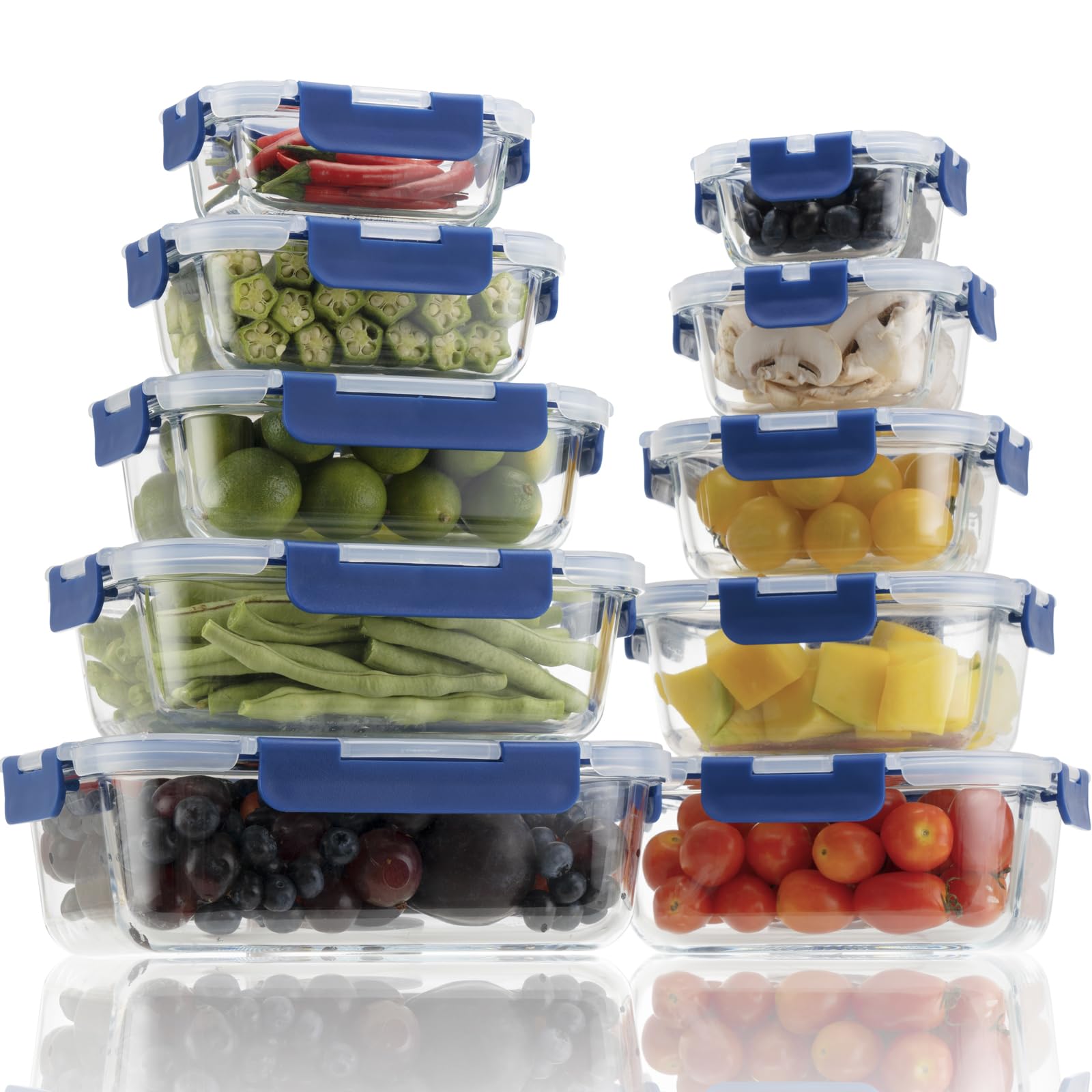 Juego de recipientes de cristal, recipientes de almacenamiento para alimentos frescos de cristal, recipientes de almacenamiento para cocina y restaurante con tapas de plástico premium, herméticos, a