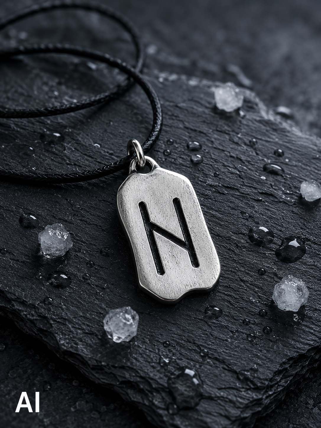Kiss of Leather Runen Anhänger Hagalaz aus 925 Sterling Silber mit Baumwollband SI. 308