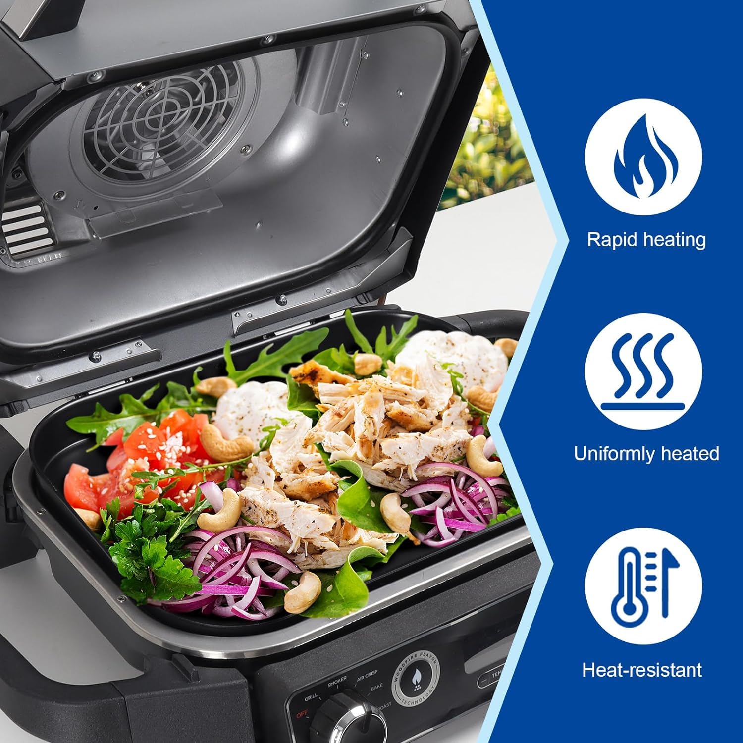 Ninja Woodfire XL Flat Plate, Non-Stick Flat Top BBQ Griddle Plate, Official Accessory, Compatible with Ninja Woodfire XL BBQ Grill OG850 / OG901, Black, XSKOGXLFPLTEU