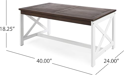 Miniatura 3 de Christopher Knight Home Ivan - Mesa de centro de madera de acacia para exteriores con base, base blancaparte superior marrón oscuro