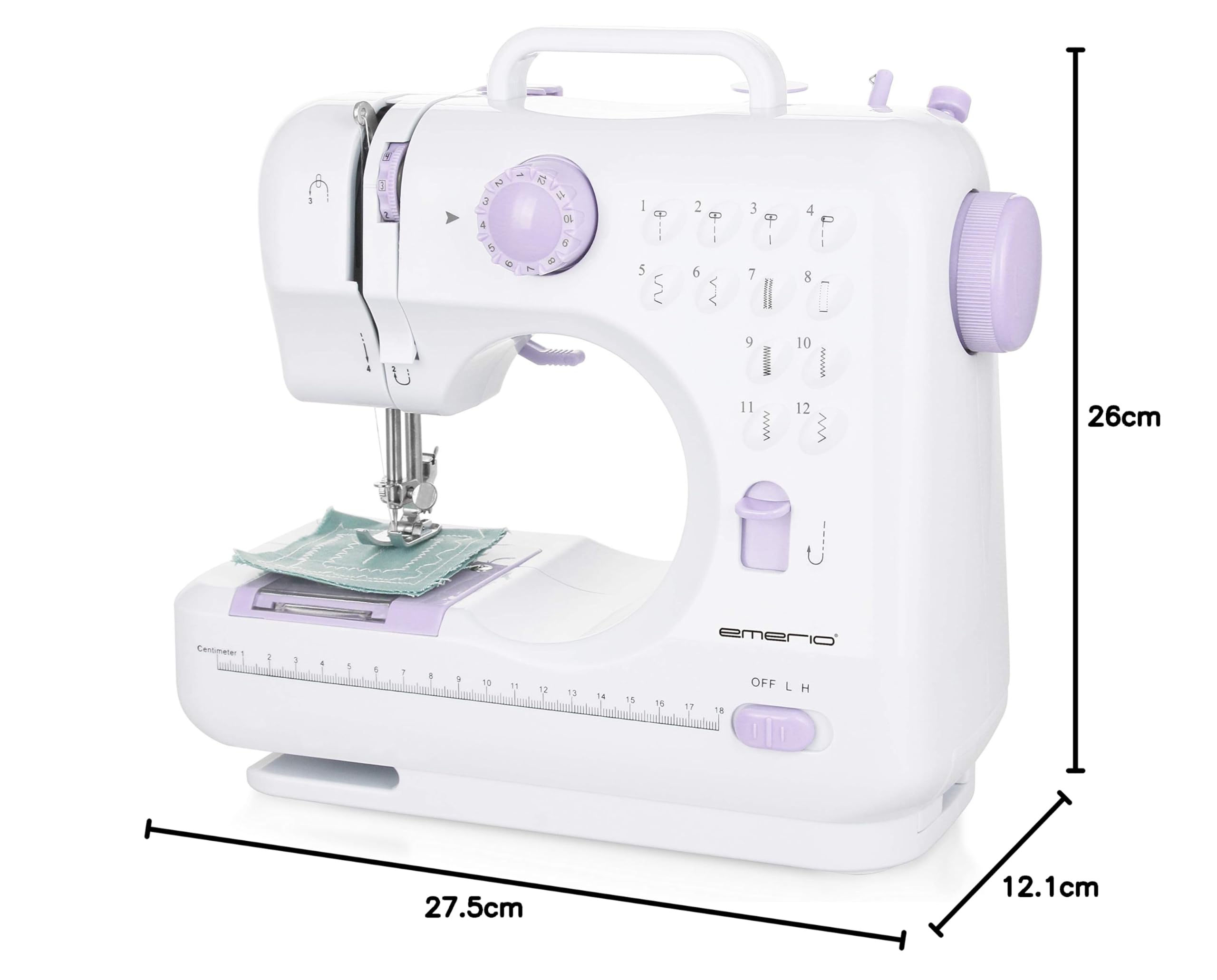 Emerio Nähmaschine für Kinder und Anfänger, SEW-121820, 12 Stichmuster, Mini mit Fußpedal, Strom und Batteriebetrieb, Zuhause, LED Licht, Vor und Rückwärtsautomatik, Weiß/Rosa