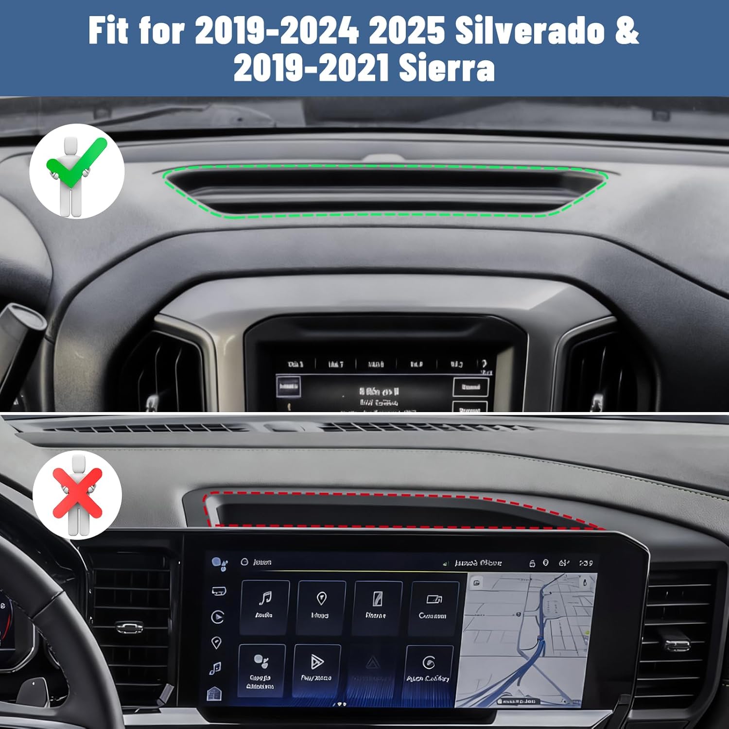 Dash Platform Phone Mount Compatible with 2019 2020 2021 2022 2023 2024 2025 Chevy Silverado & 2019-2021 GMC Sierra 1500 Accessories Metal Cell Phone Holder