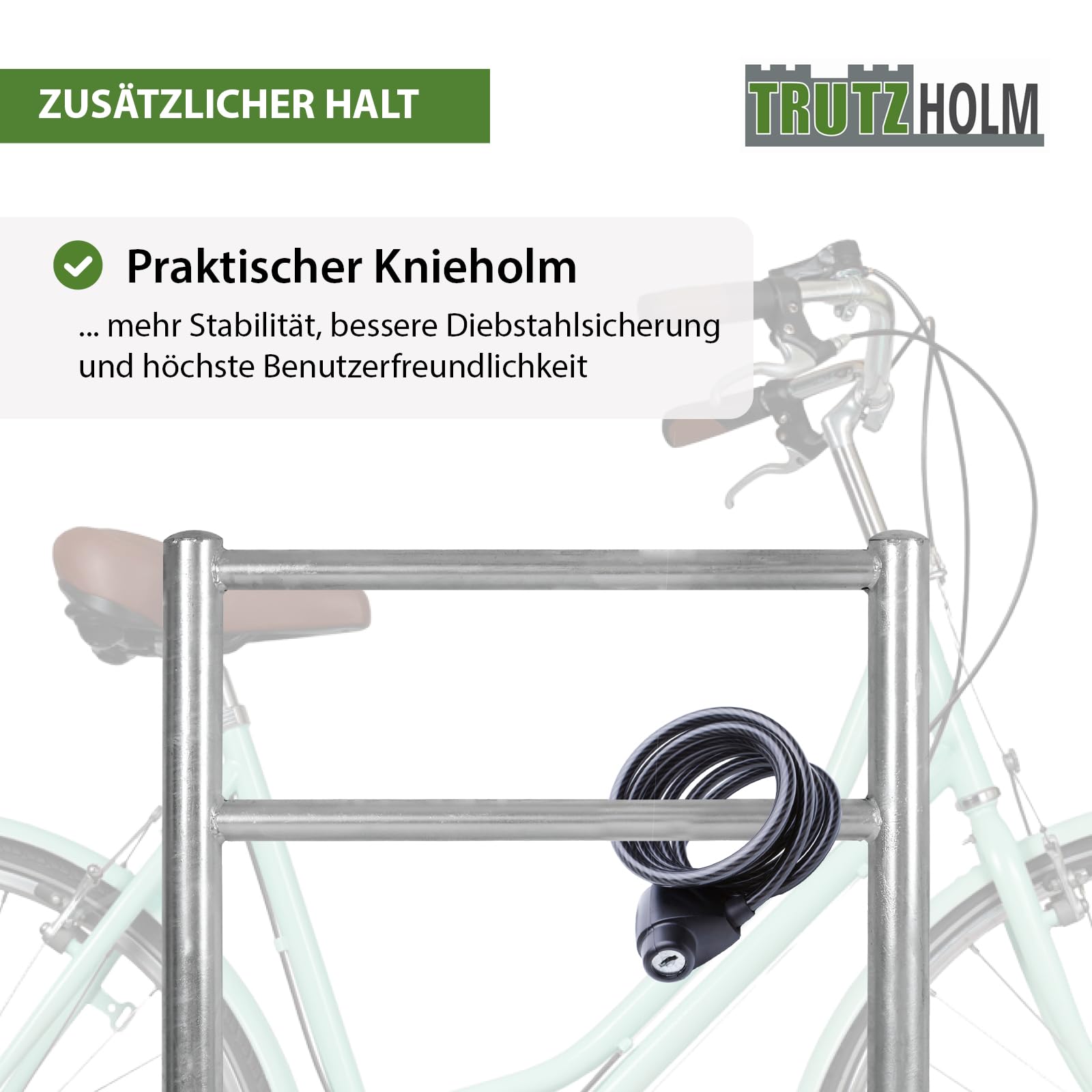 TRUTZHOLM Fahrradanlehnbügel mit Knieholm 115x75 cm Stahl feuerverzinkt Ø 60 mm Anlehnbügel zum Einbetonieren Fahrradbügel Fahrradständer Parker Diebstahlsicherung Fahrrad Anlehner