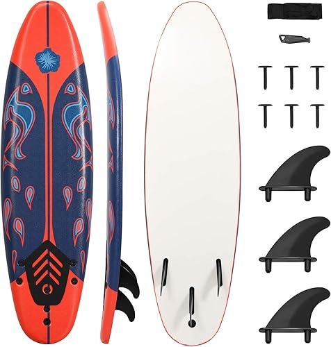 Miniatura 9 de GYMAX Tabla de surf, tabla de cuerpo de 6 pies con aletas extraíbles y correa protectora, tabla de surf antideslizante para surf, pesca, agua y yoga