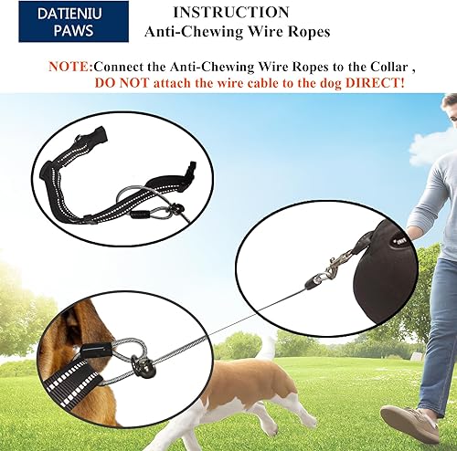 Miniatura 3 de Correa retráctil para perros de 16 pies a prueba de mordidas, cuerdas de alambre antimasticación, cinta de nailon, freno con una sola mano