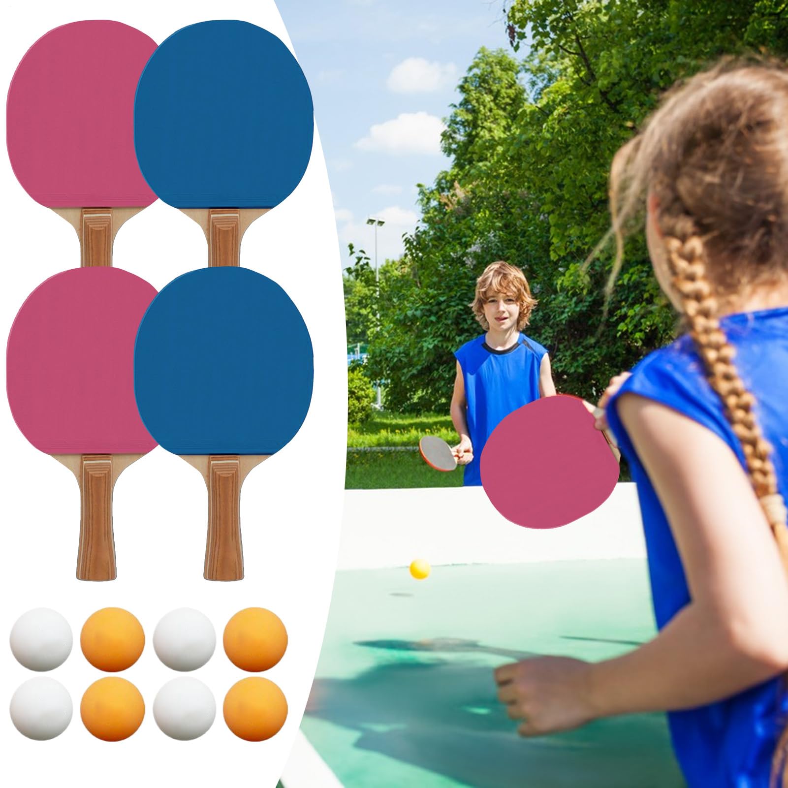 Set Da Pong Per Adulti 4 racchette 8 palline pong colorate | Racchette di tennis da tavolo Per Adolescenti Appassionati Giochi Di Gruppo Competitivi Interni Ed Esterni