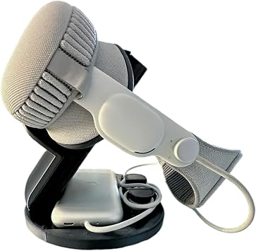 Apple Vision Pro Stand with Cable Organizer and Battery Storage, Desk Stand Compatible with Apple Vision Pro, 3d Printed Vision Pro Accessory, Black Stand Made in USA