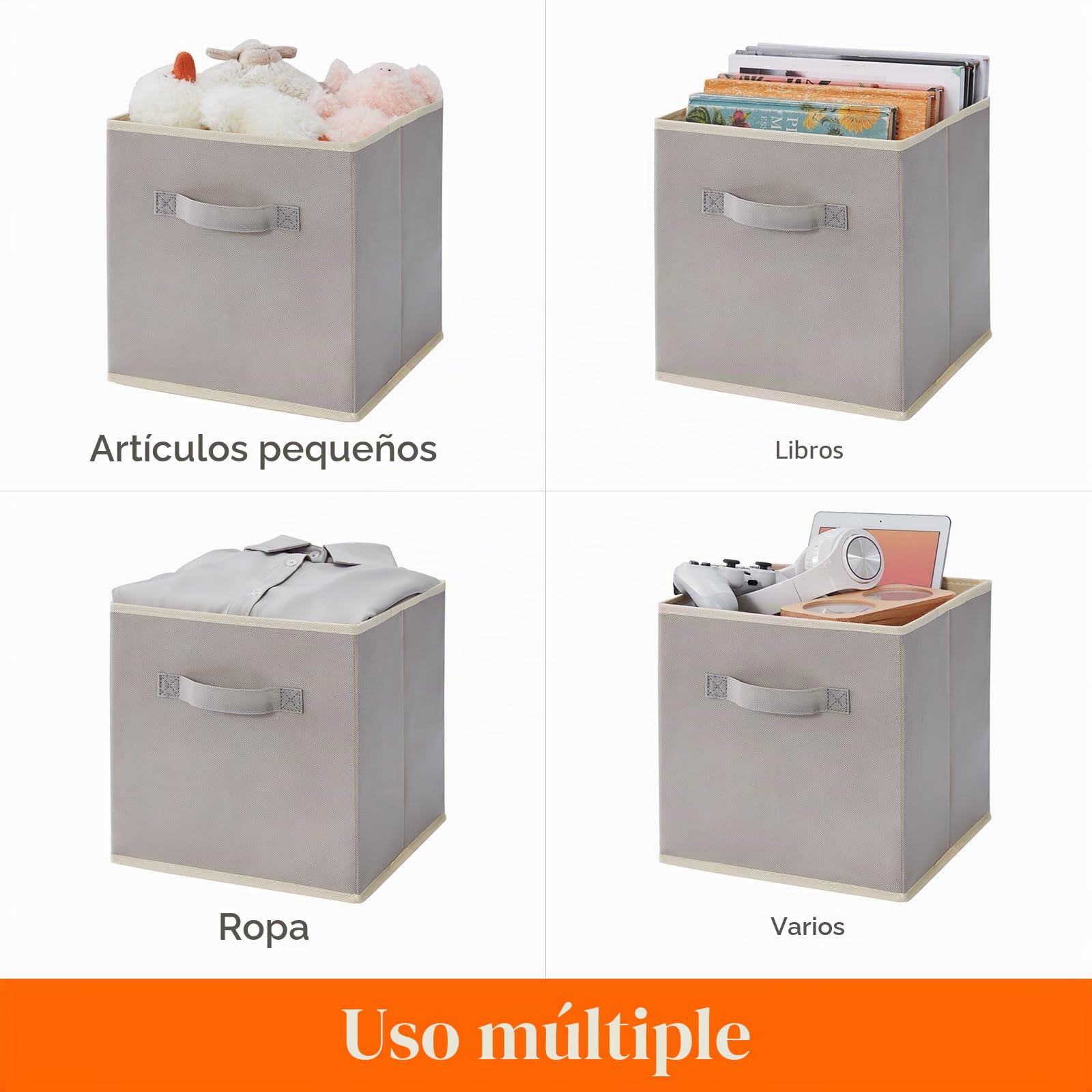 Lifewit Cubos de almacenamiento plegables, Cestas de Almacenamiento de Tela, Cajas de Almacenamiento con asas, Organizadores para ropa, Juguetes, 33 x 33 x 33 cm, 36 L, Juego de 10, Gris Claro