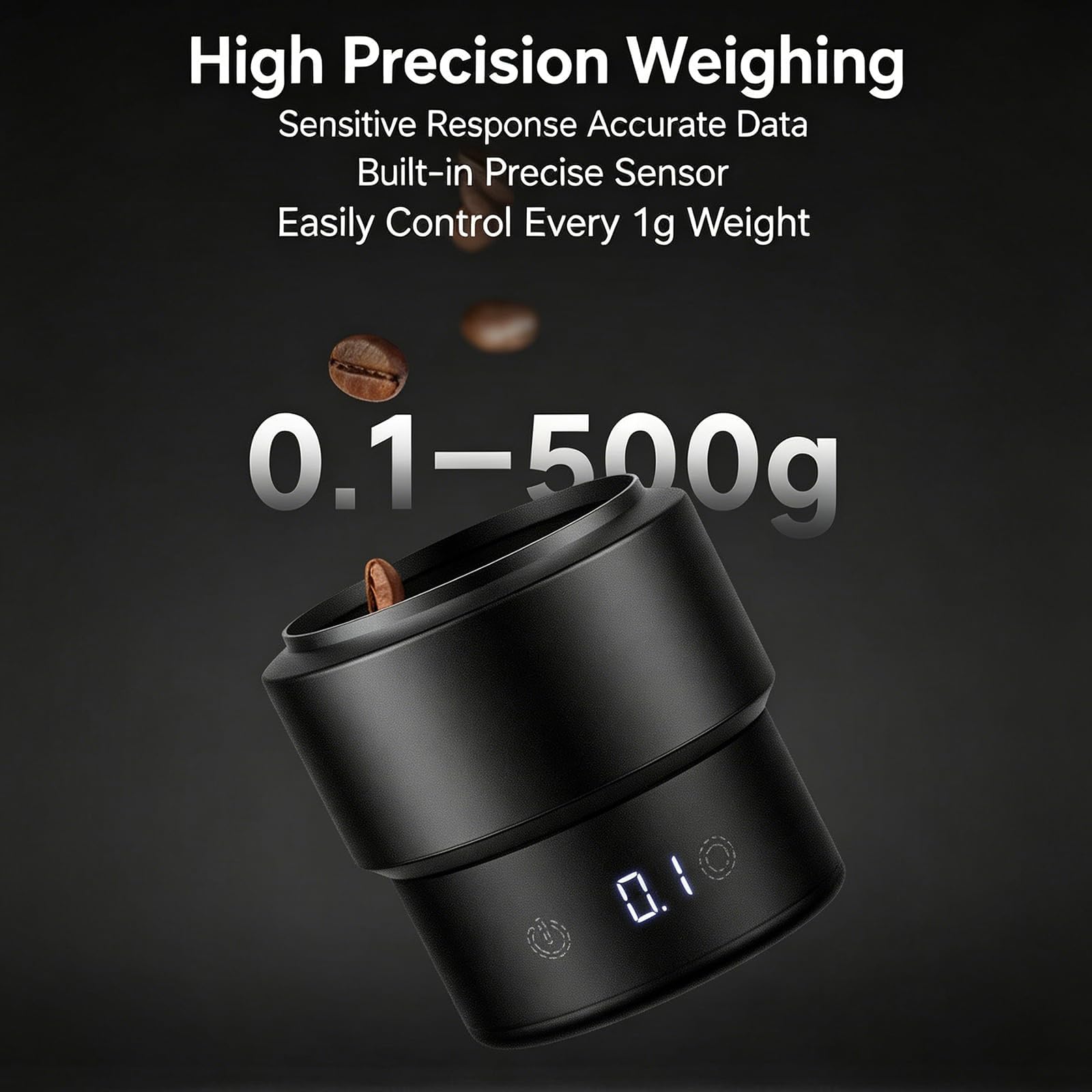 Taza dosificadora de café con báscula, herramienta de medición de espresso de 58 mm, con vidrio graduado de 60 ml, 0,1 g de alta precisión, rango de medición de 0,5 g-500 g, pantalla táctil LED, para