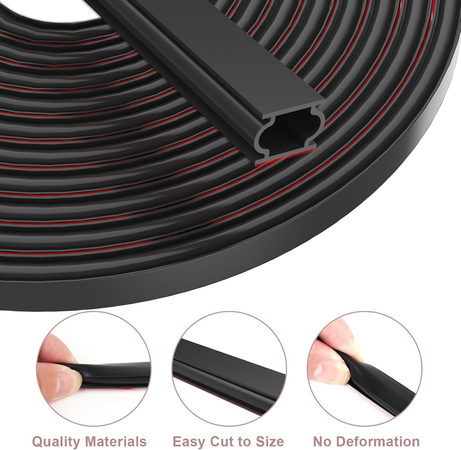 20 Feet Rubber Door Weather Stripping Seal Strip, Self-Adhesive Backing Weather Stripping for Door Frame Insulation, Easy Cut to Size Black