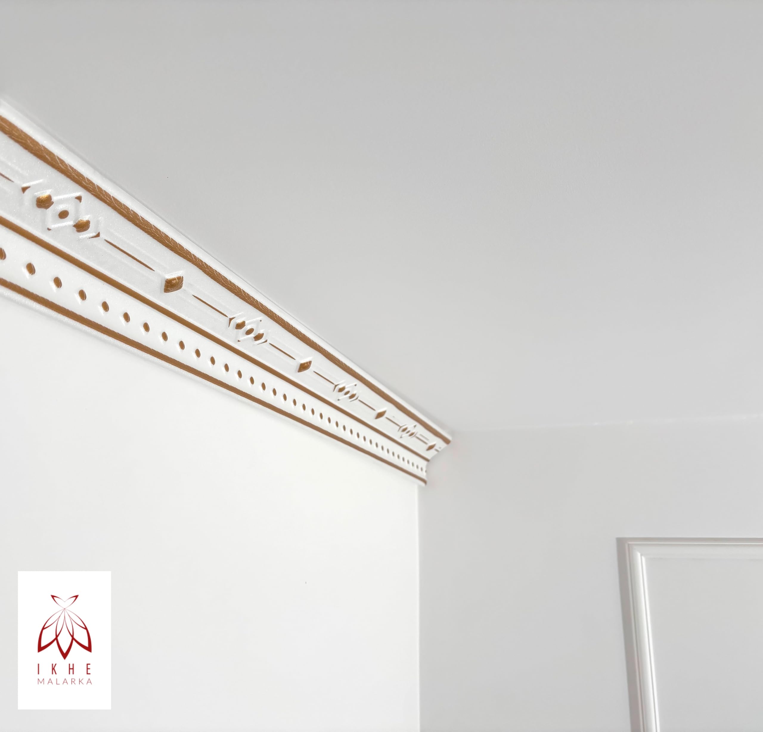 Molduras de estuco de poliestireno XPS – Molduras de techo blancas de 1 m – Listones para techo y decoración de pared – Molduras decorativas ligeras de poliestireno puro suave (V03-08 – Oro) 16