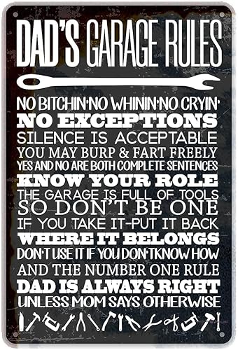 Letrero de metal retro con reglas de garaje de papá, letrero decorativo para el hogar, cueva, garaje, bar, decoración de pared, letrero de metal