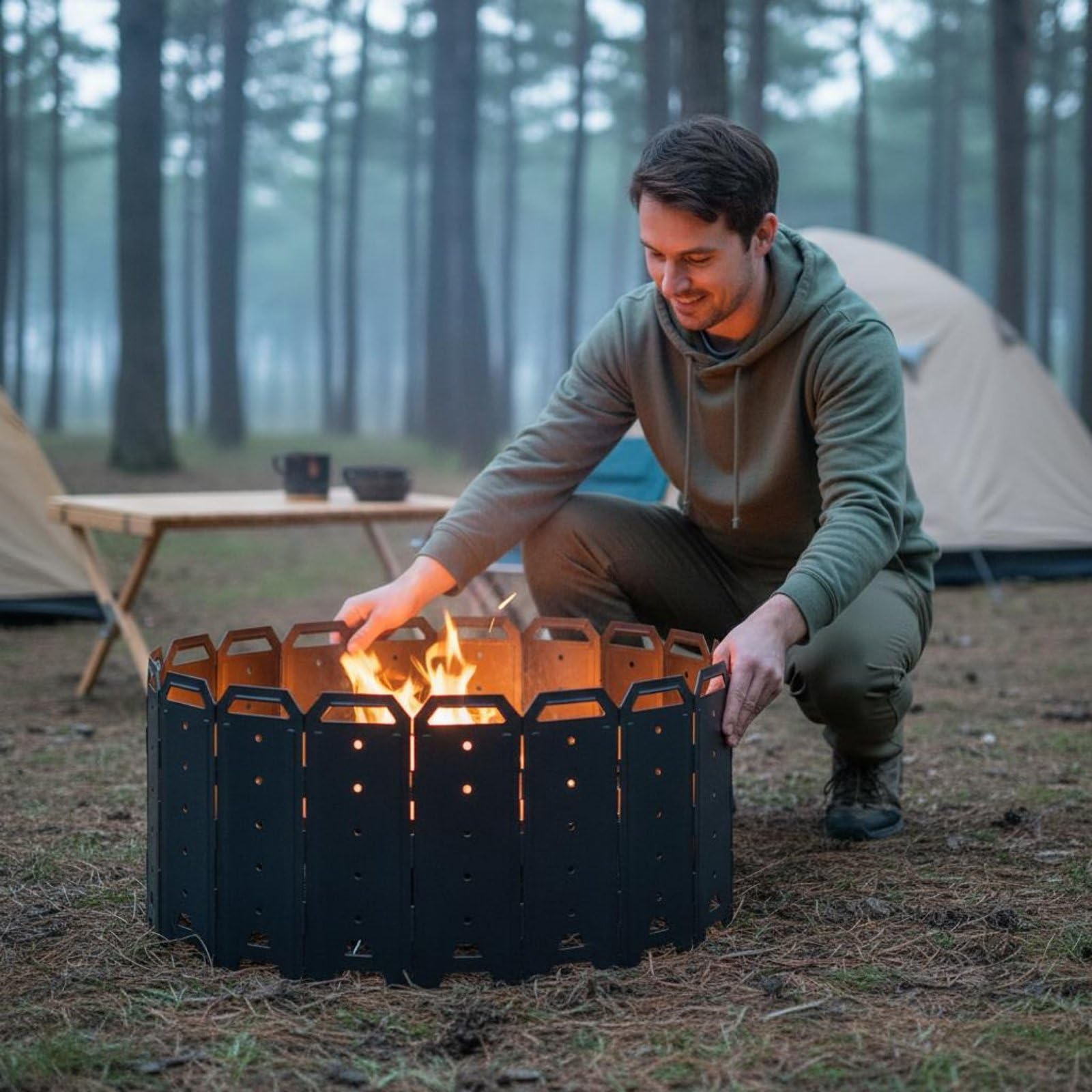 Cortaviento Plegable Ventilado Paraviento Plegable Estufa Negro Equipo Camping para Fogata, 50CM, Yd-50