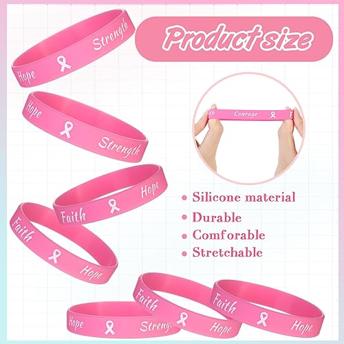 Miniatura 2 de Sratte 400 pines de solapa para concientización del cáncer de mama y pulseras de cinta rosa, 200 pulseras de goma, 200 pines de cinta rosa,