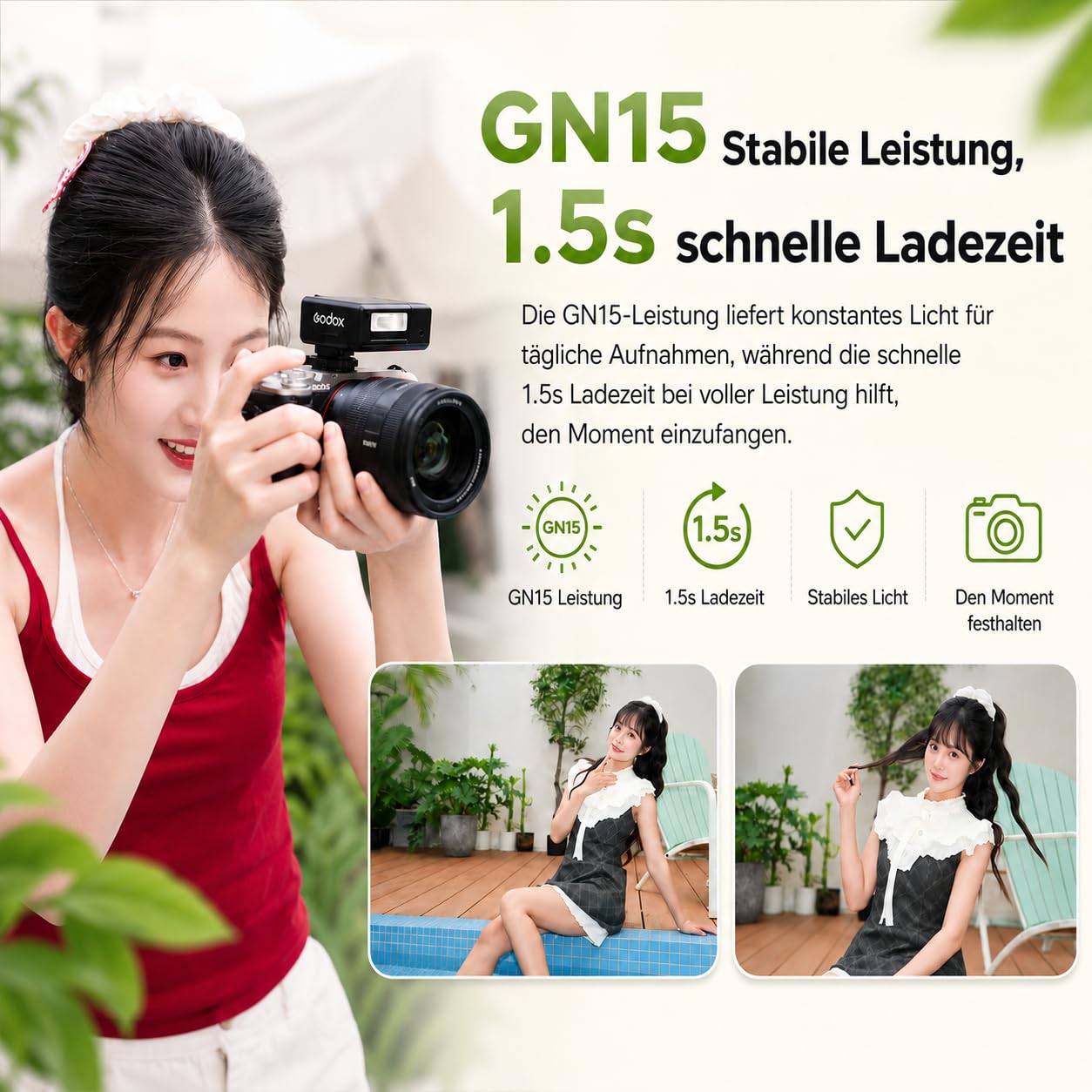 Godox iM30Pro iM30 Pro Mini Kamerablitz, GN15 Kamera Blitz, Auto & M Modus | 550 Blitze, 1,5s Recycling, USB-C, Einzelkontakt-Blitzschuh für Sony Canon Nikon Fujifilm Olympus Ricoh Leica Panasonic