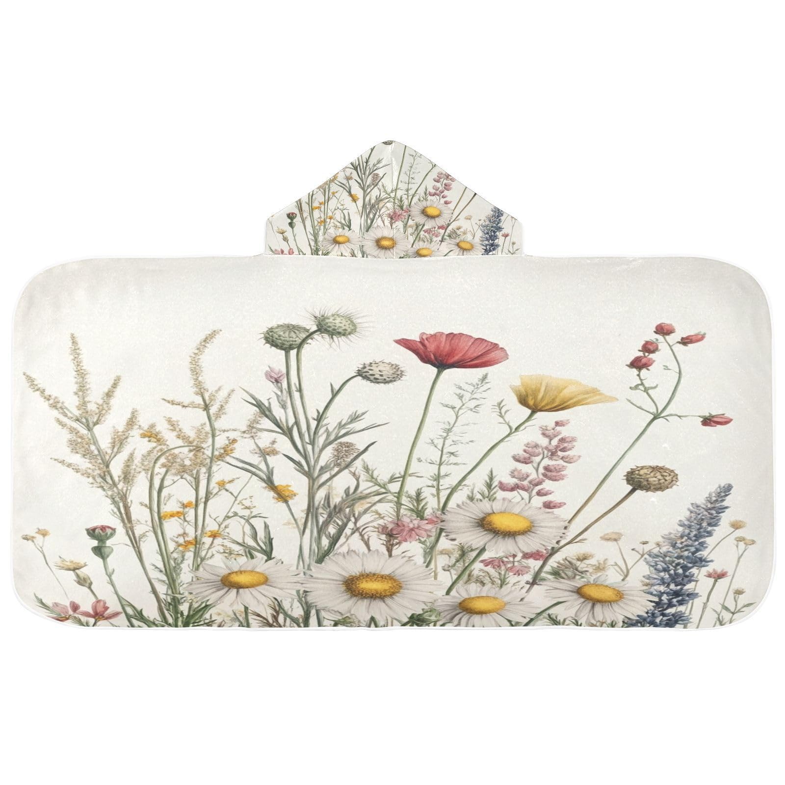 Kigai Wildflowers Hooded Beach Towel for Kids Soft Absorbent Quick Dry Bath Towel with Hood Lightweight Toddler Shower Pool Bath Wrap for Boys Girls