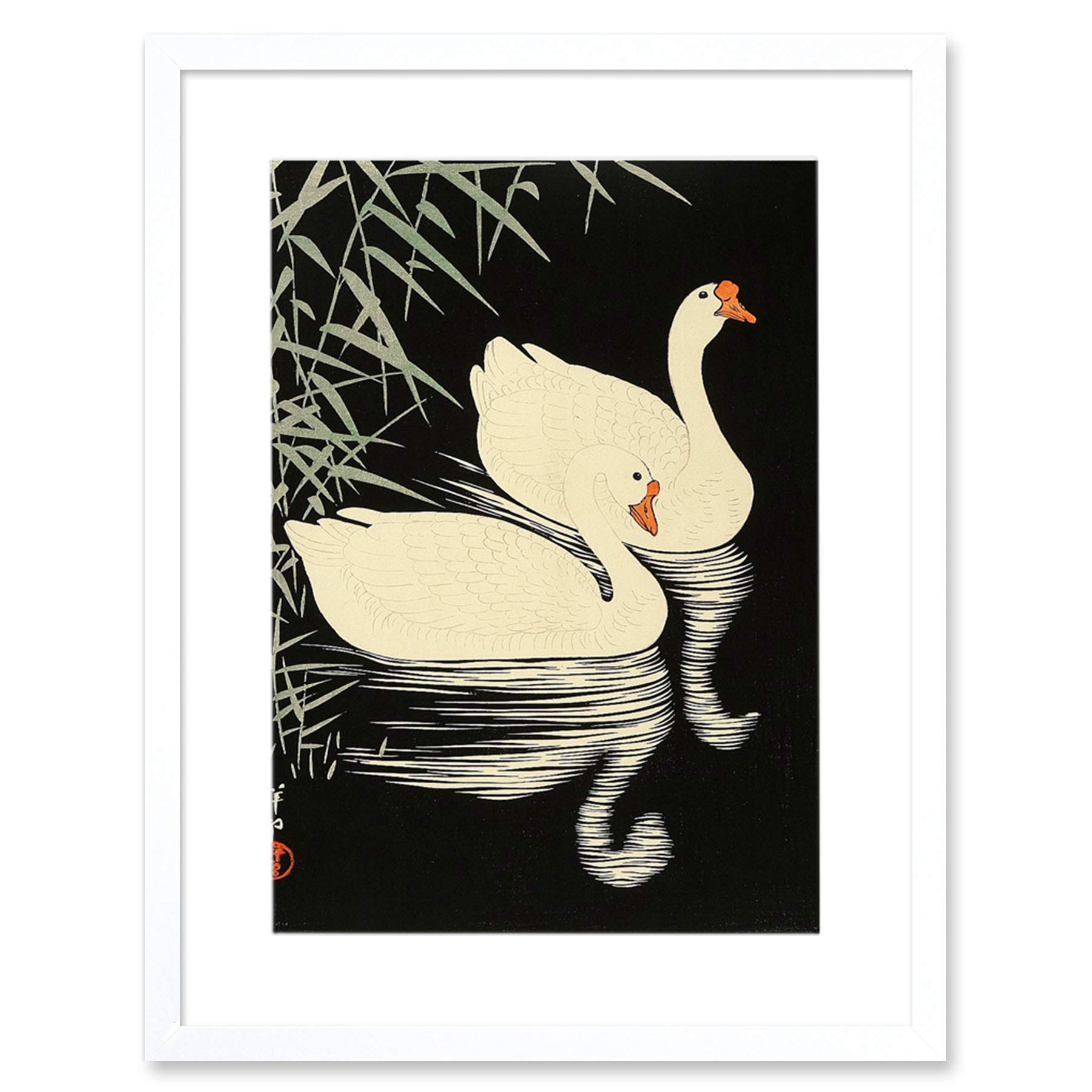 Wee Blue Coo Ohara Koson Swans Artwork Framed Wall Art Print 12X16 Inch