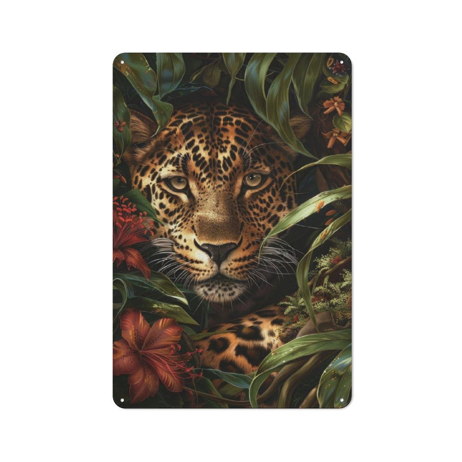 Junmoney Leopard In The Jungle 30X20cm Retro Metal Plaque With For Kitchen Or Home Bar, For Garage, Workshop And Man Cave Decoration