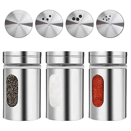 Powder Sugar Shaker with Lid and Transparent Window Stainless Steel Dredge Shaker 2.7oz for Sifter Cocoa,Cinnamon Powder,Icing Sugar,Chocolate Coffee (3)