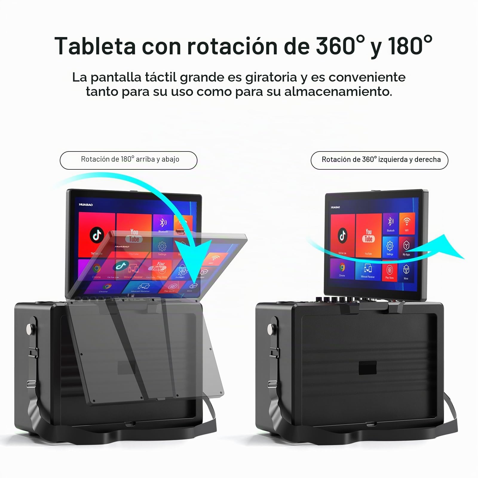 Máquina de Karaoke Inteligente con Tableta de 14 Pulgadas, Pantalla y visualización de Letras, Altavoz Profesional para Karaoke, 2 micrófonos inalámbricos, Altavoz Bluetooth, WiFi/HDMI/Luces LED