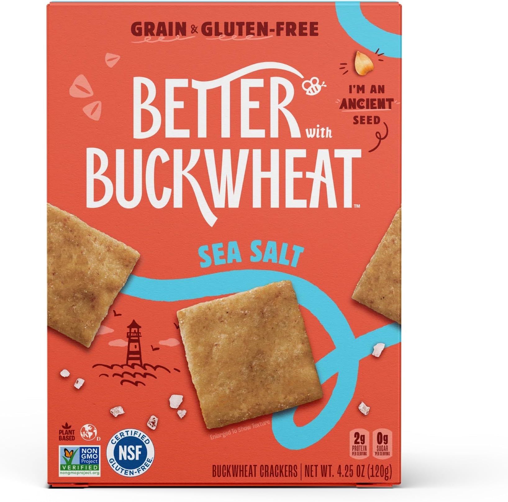 Better with Buckwheat Sea Salt Gluten-Free Crackers - Healthy Snack Crackers, Grain-Free, Non-GMO, Sugar-Free - Pair with Cheese, Hummus & Dips - 1 Pack