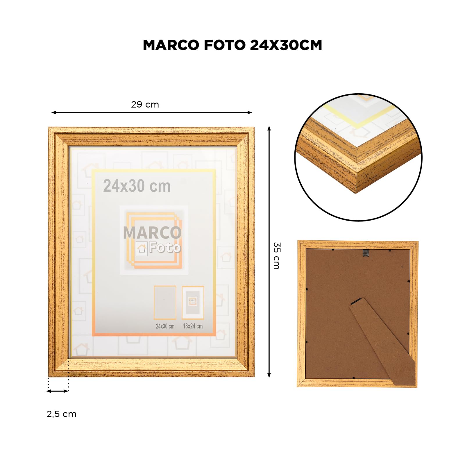 Set de 12 Marcos de Fotos Vintage - Marco Para Cuadros - Marco de Fotos - Marco Foto - Marcos Cuadros - Marcos Fotos Pared con Cristal - Marco Fotos - Marcos Madera MDF Dorado - 24X30