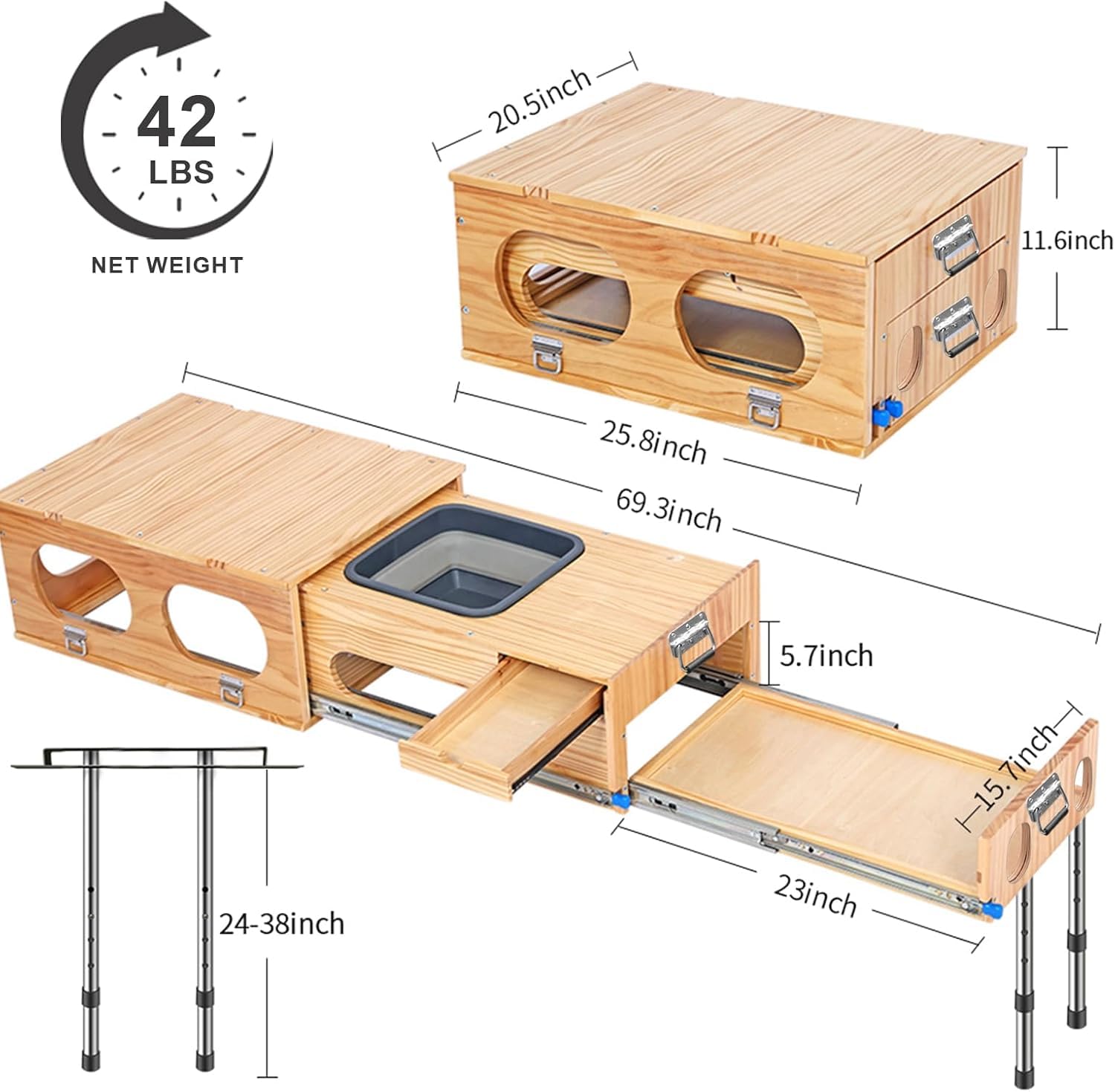 Overland Kitchen Système coulissant tout-en-un avec évier, hachage et cuisine, table de camping pliante pour SUV, cuisine de voiture, coffre de voiture, cuisine de camping, installation en 1