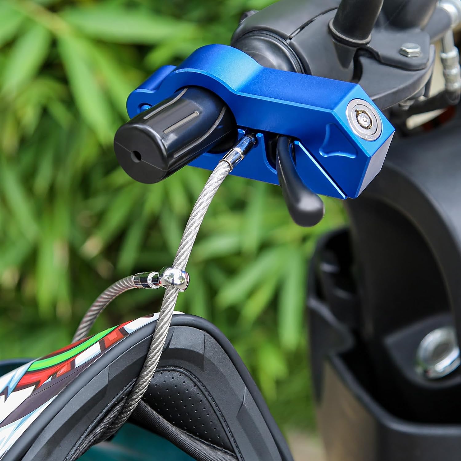 Windance Heavy Duty Solid Handlebar Lock + Helmet Combo Lock for Motorcycle Bike ATV Scooter Dirt Bike, Anti Theft Brake Security (Blue)