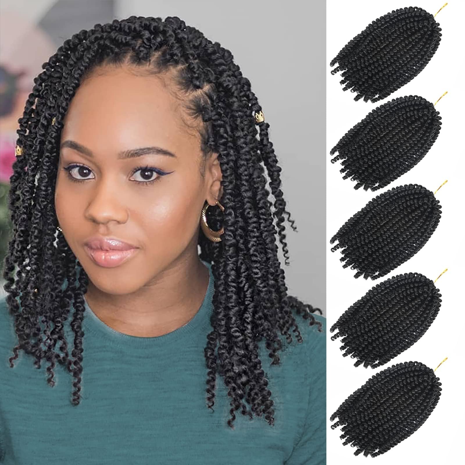 Spring Twist Hair Fluffy Spring Twists Bomb Twist Hair Synthetic Fiber Fluffy Passion Twist Crochet Braids Low Temperature Twist Crochet Braids for Women Braiding Crochet Hair 5 Packs 8 Inch