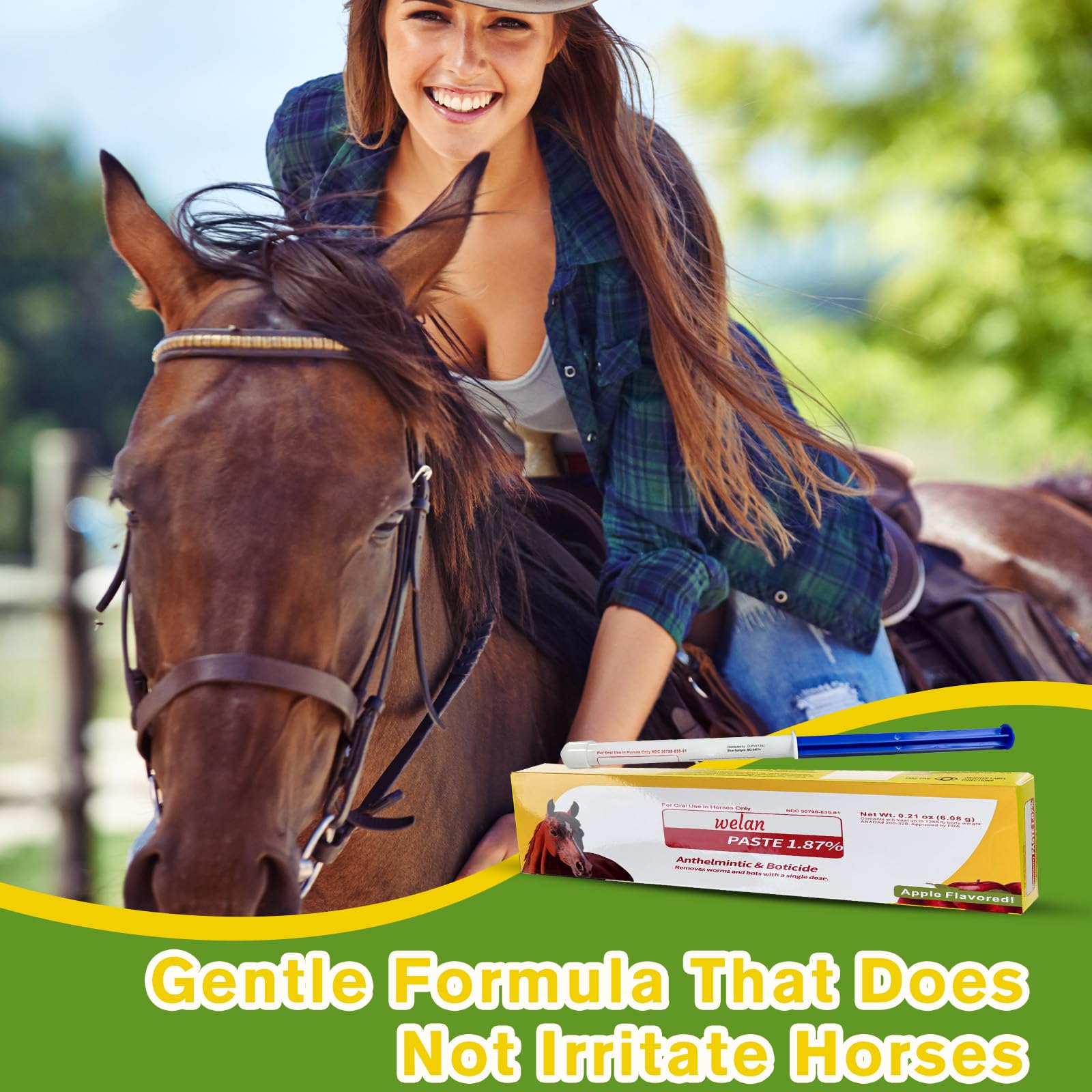 Lot de 6 gels pour chevaux 1,87 % saveur de pomme pour chevaux jusqu'à 567 kg