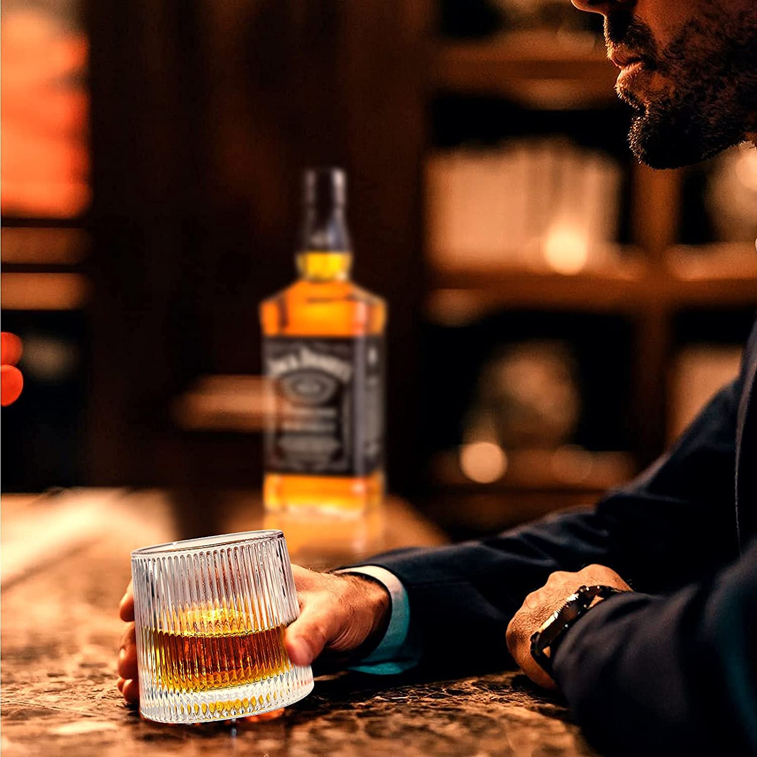 Earnmore Confezione da 6 bicchieri da whisky girevoli a decompressione Old Fashioned Whisky Glasses-Bar Whisky Glasses –Style Glassware for Bourbon–Bicchieri per Scotch–Bicchieri da rum，160ml
