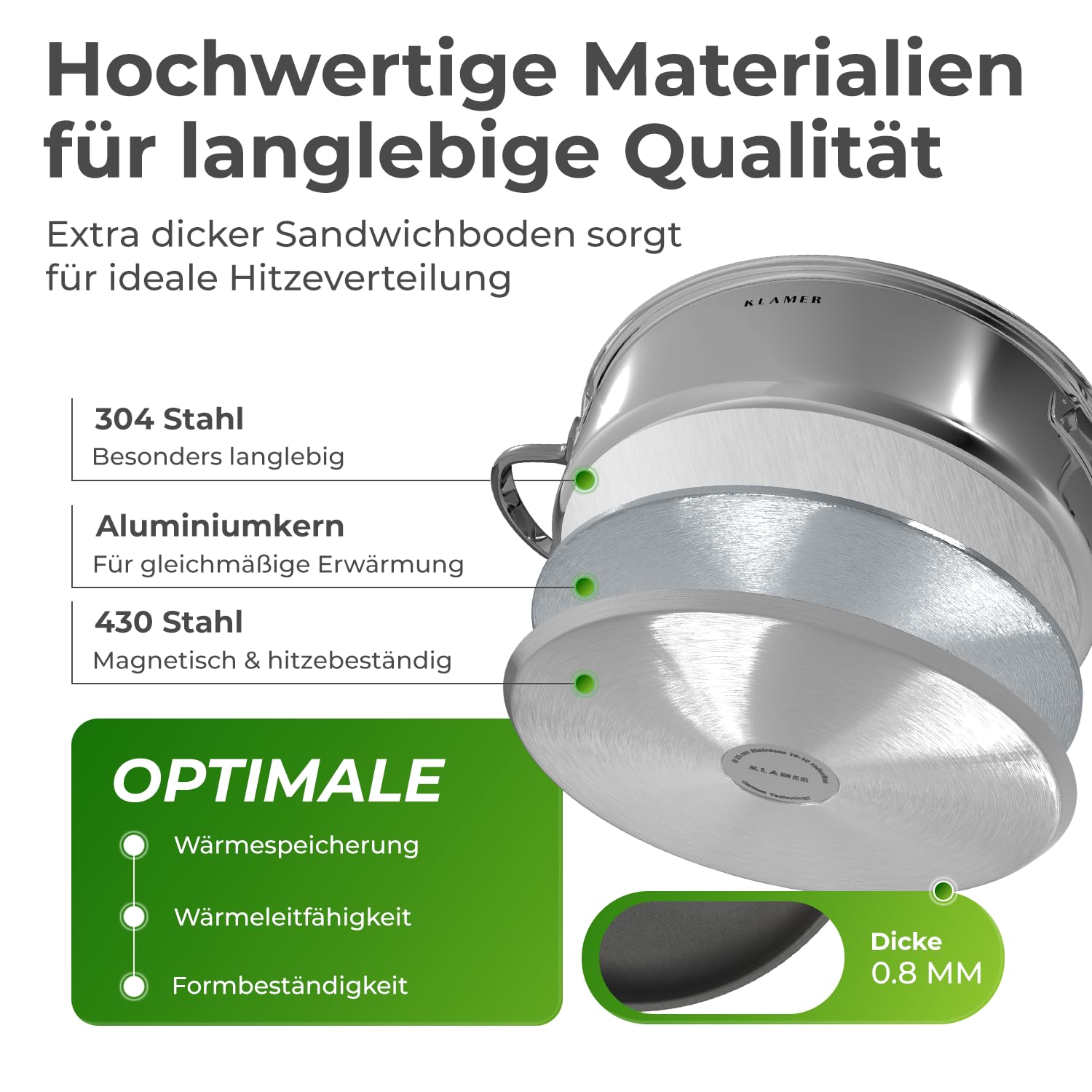 KLAMER Servierpfanne, Schmorpfanne mit Deckel 28cm Induktion, Edelstahl Schmortopf backofengeeignet, Schmorpfanne hoher Rand, Premium Beschichtung