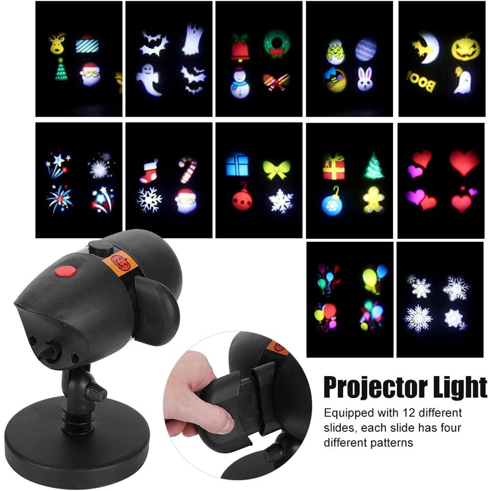 Lumières de projecteur de Noël d'Halloween en plein air, 12 modèles de diapositives HD Lumières de projection étanches IP65 pour les décorations de fête d'anniversaire de Noël (taille: réglementation
