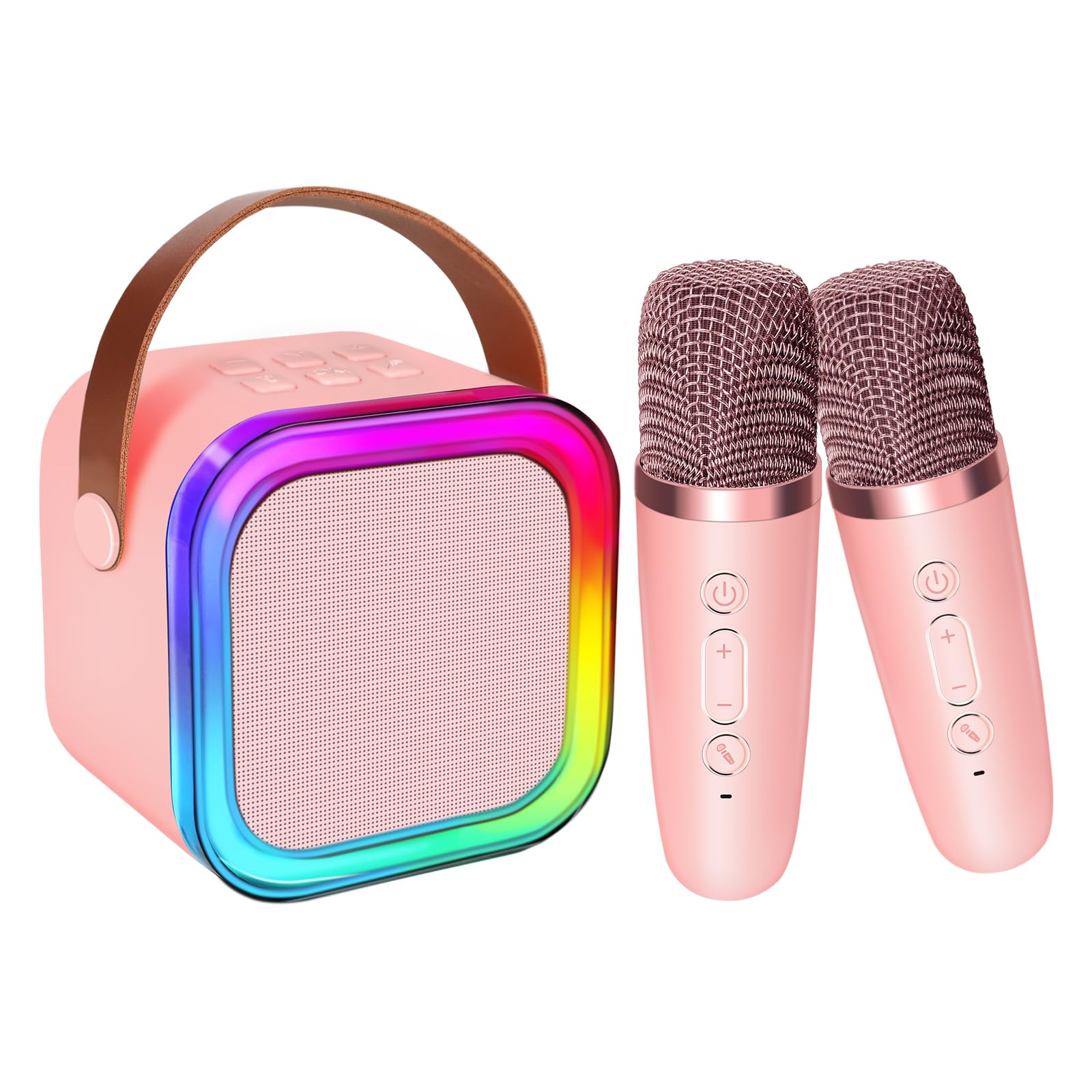 Mini Karaoke Machine for Kids Adults, UZSOMX Portable Bluetooth Speakers and 2 Wireless Microphones Song Toys with LED Light, Chritmas Birthday Toys Gifts for Girls Boys Toddler Teens (Pink 2 Mic)
