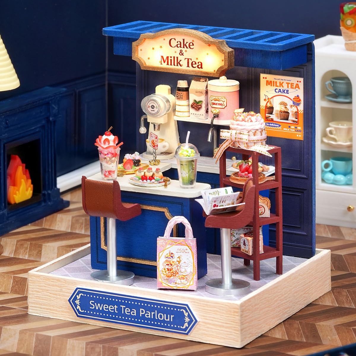 CUTEROOM DIY Miniature Doll House Kits, 3D Wooden Dollhouse-Sweet Tea Shop
